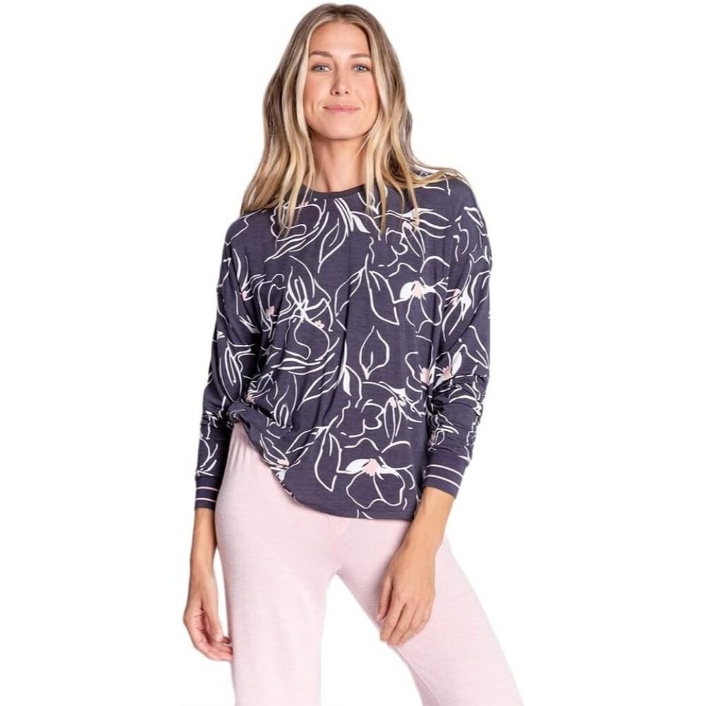 PJ Salvage Loungewear Love Lines Top Charcoal Floral ( S )